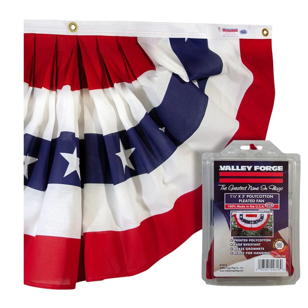 Valley Forge American Fan Flag 1.5' x 3' Sentinel Stars & Stripes Bunting Brass